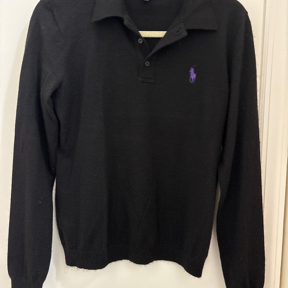 Ralph Lauren Purple Label Black Knit Polo Sweater — Women’s, Long Sleeve, Luxury